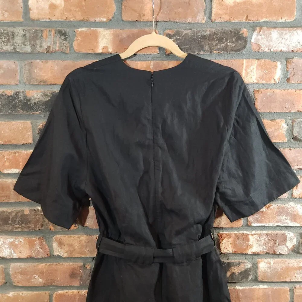 NWT COS Black Linen Blend Belted V-neck Romper Minimalist Summer Women's 6